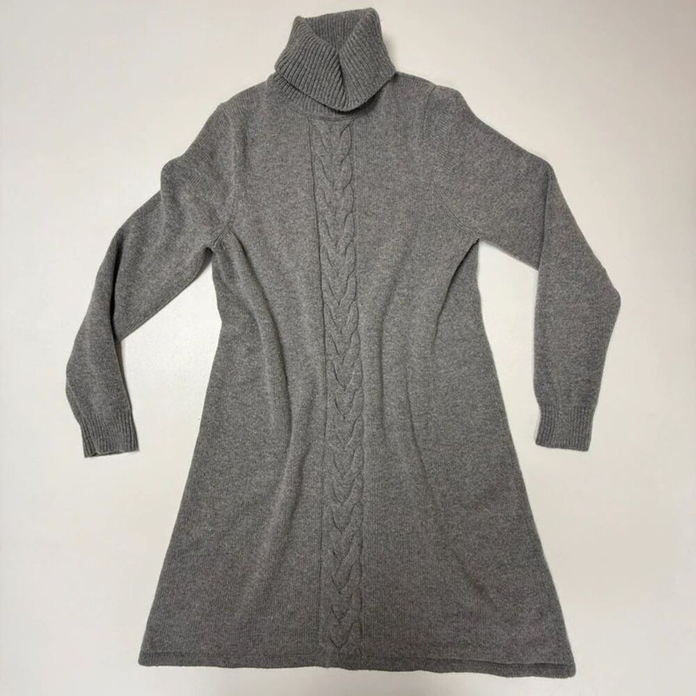 Boden Cable Knit Turtleneck Sweater Dress, Lagenlook, Gray Wool Blend Size US 16